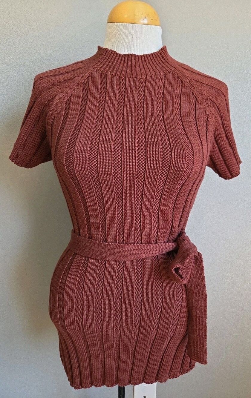 NWT Ecote Urban Outfitters | M | Knit Asymmetrical Tunic Top Brown Mock Deadstoc